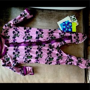 Kickee Pants 0-3m soft one piece footie in purple with a black floral print.NWT